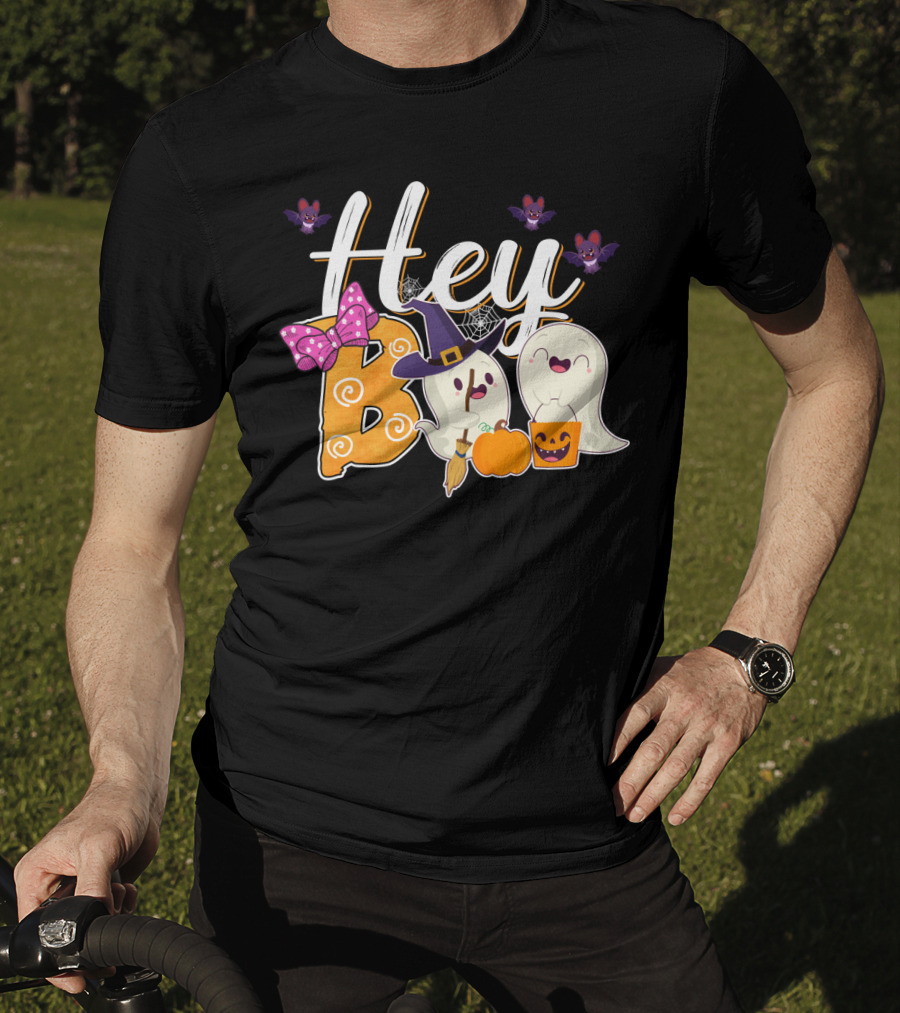 Hey Boo Ghosts With Pumpkins And Bats Simply Southern Halloween Collection T-Shirt