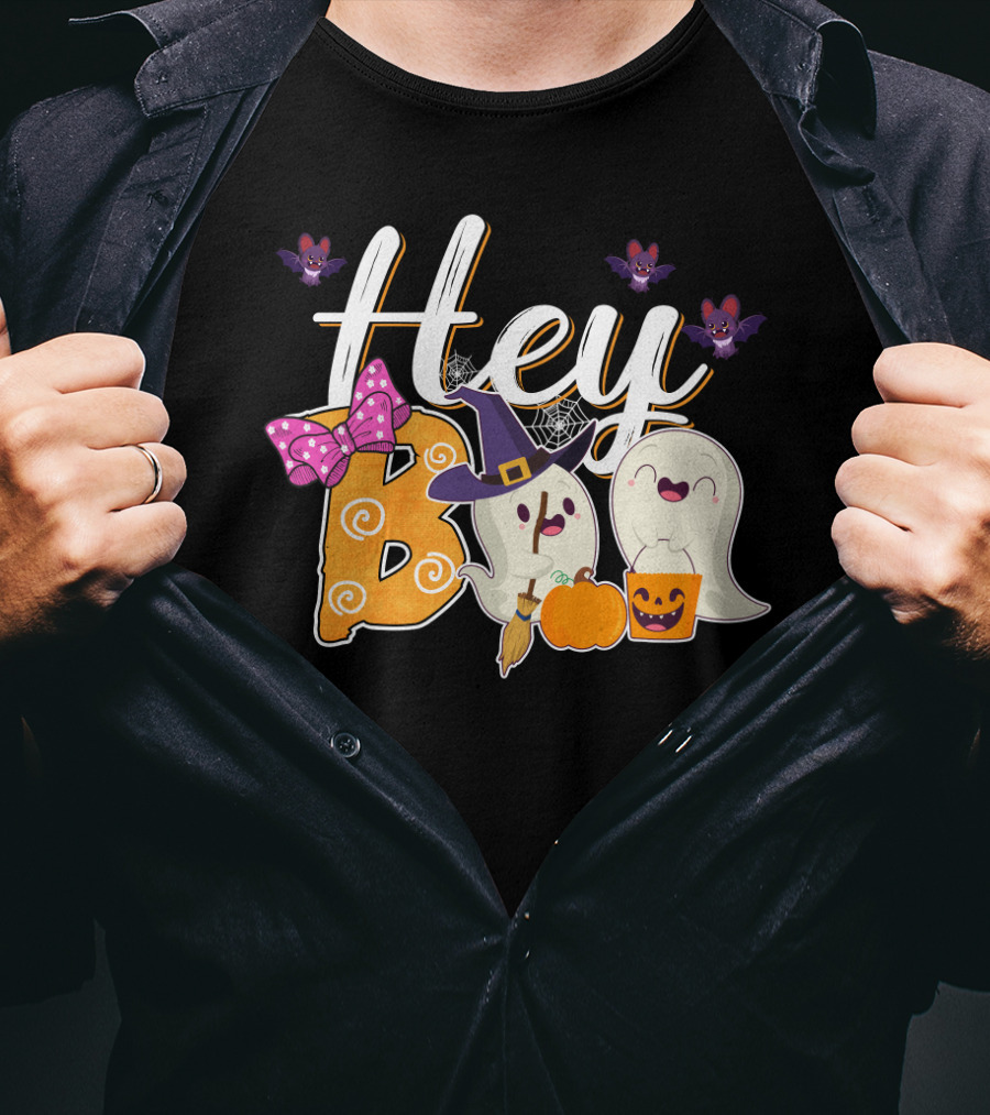 Hey Boo Ghosts With Pumpkins And Bats Simply Southern Halloween Collection T-Shirt