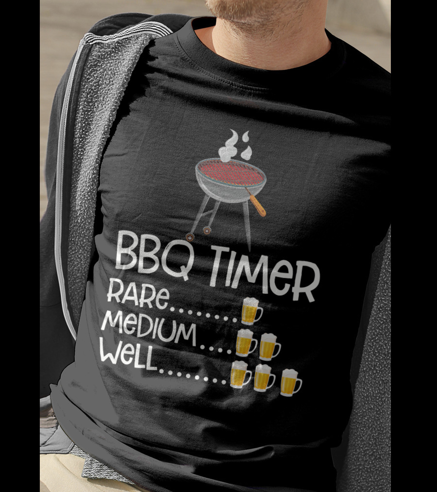 BBQ Timer Rare Medium Well Beer Mug Levels Grill T-Shirt