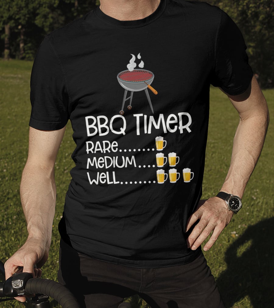 BBQ Timer Rare Medium Well Beer Mug Levels Grill T-Shirt