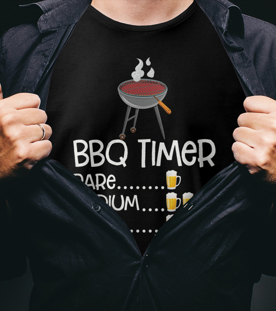 BBQ Timer Rare Medium Well Beer Mug Levels Grill T-Shirt