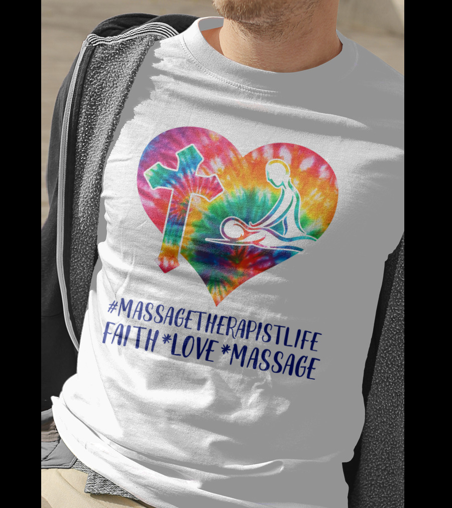 MassageTherapistLife Faith Love Massage Heart With Cross T-Shirt