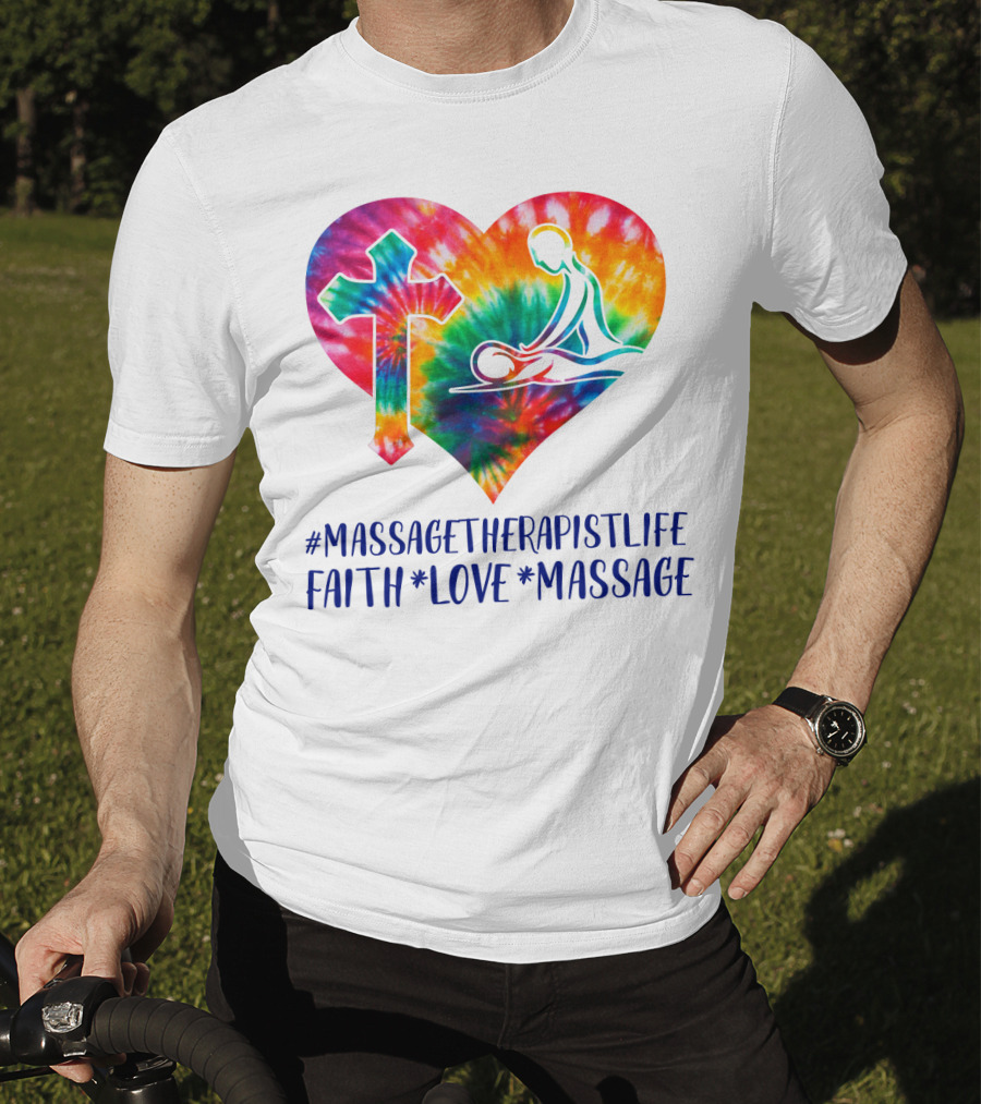 MassageTherapistLife Faith Love Massage Heart With Cross T-Shirt