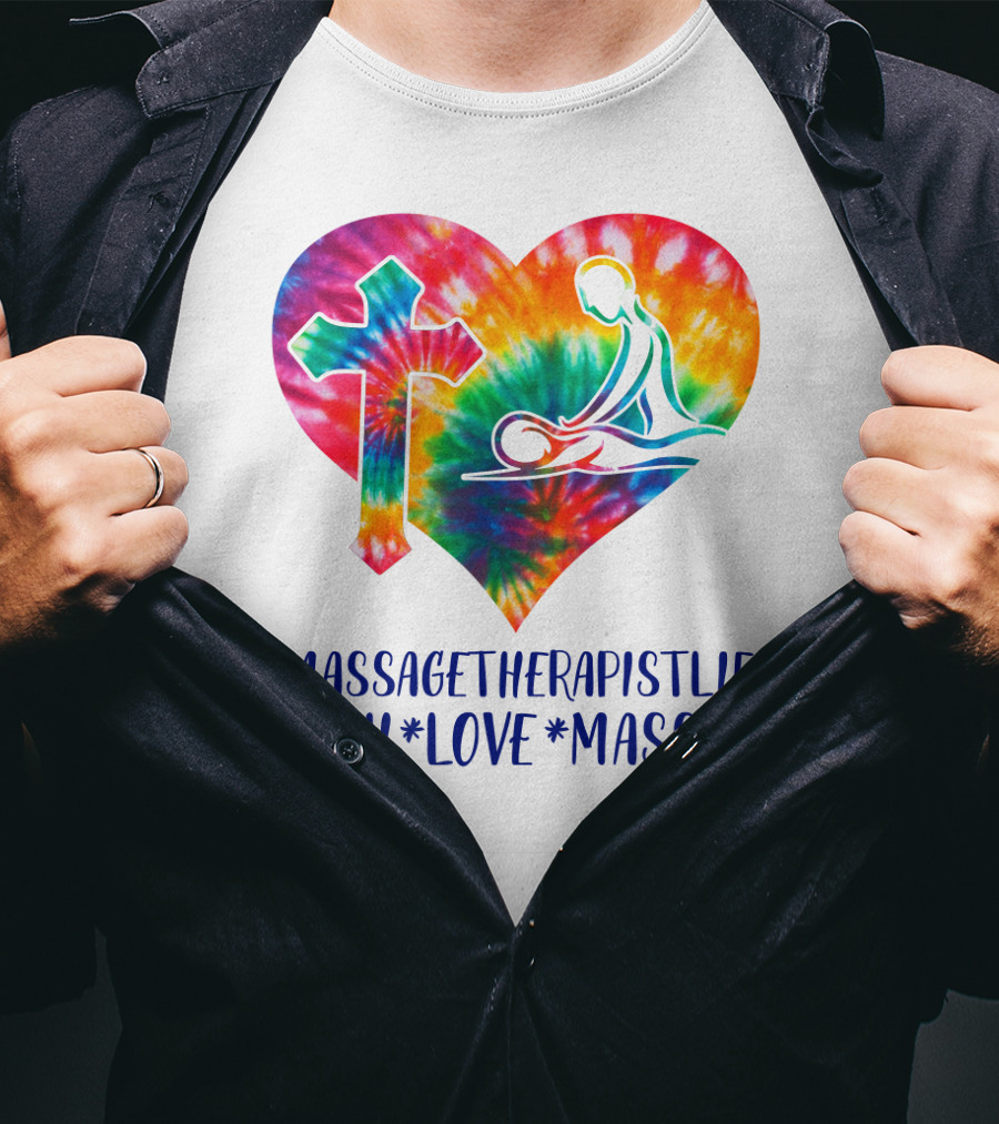 MassageTherapistLife Faith Love Massage Heart With Cross T-Shirt