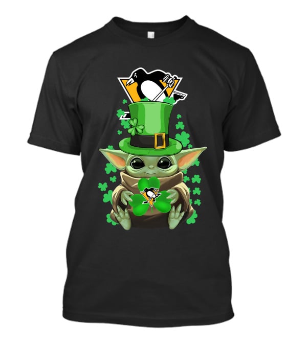 Baby Yoda Penguins St. Patrick's Day Shamrock T-Shirt