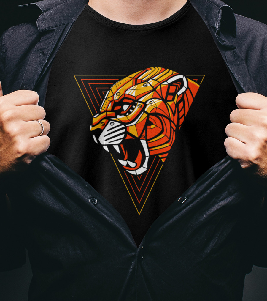 Leopard Punk Machine Geometric Triangle Roaring Face T-Shirt