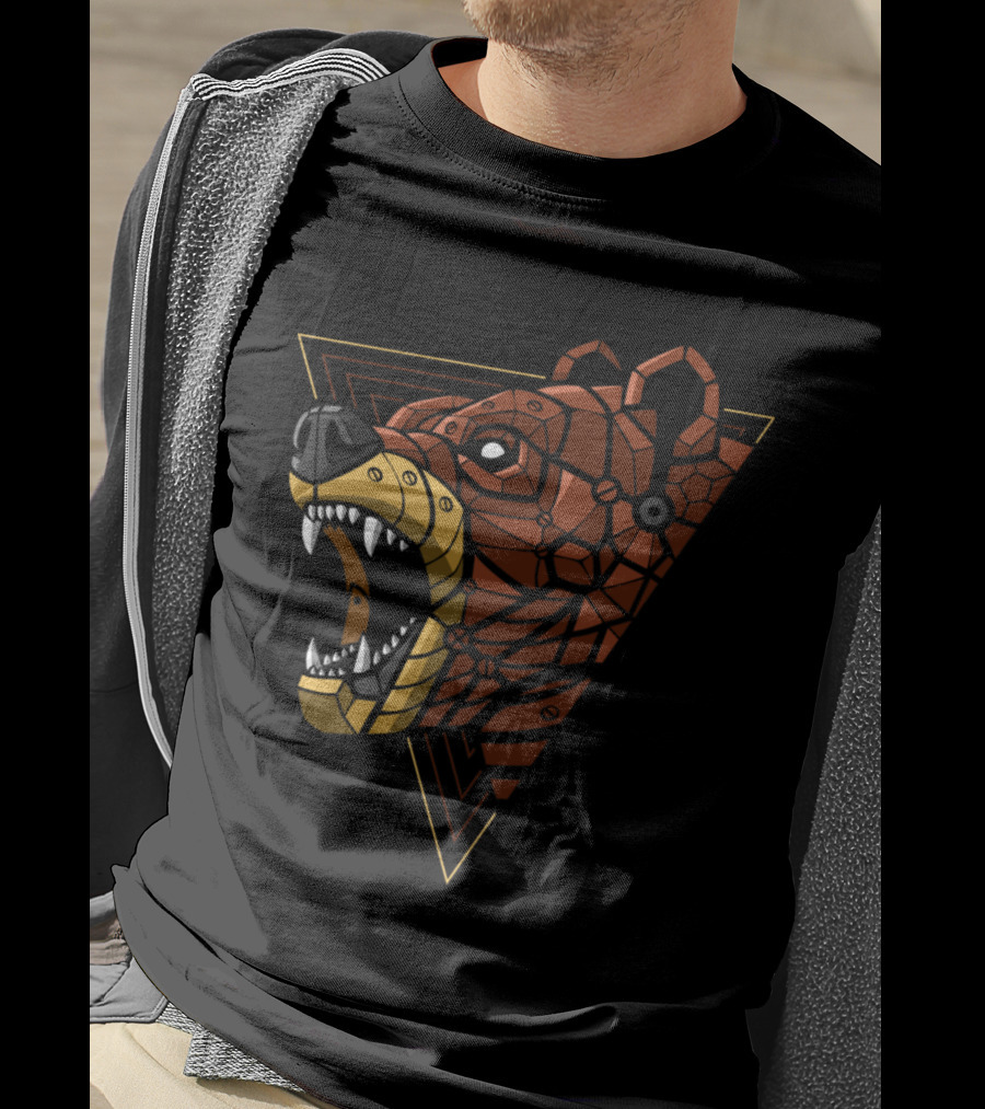 Cybernetic Geometric Roaring Bear Punk T-Shirt