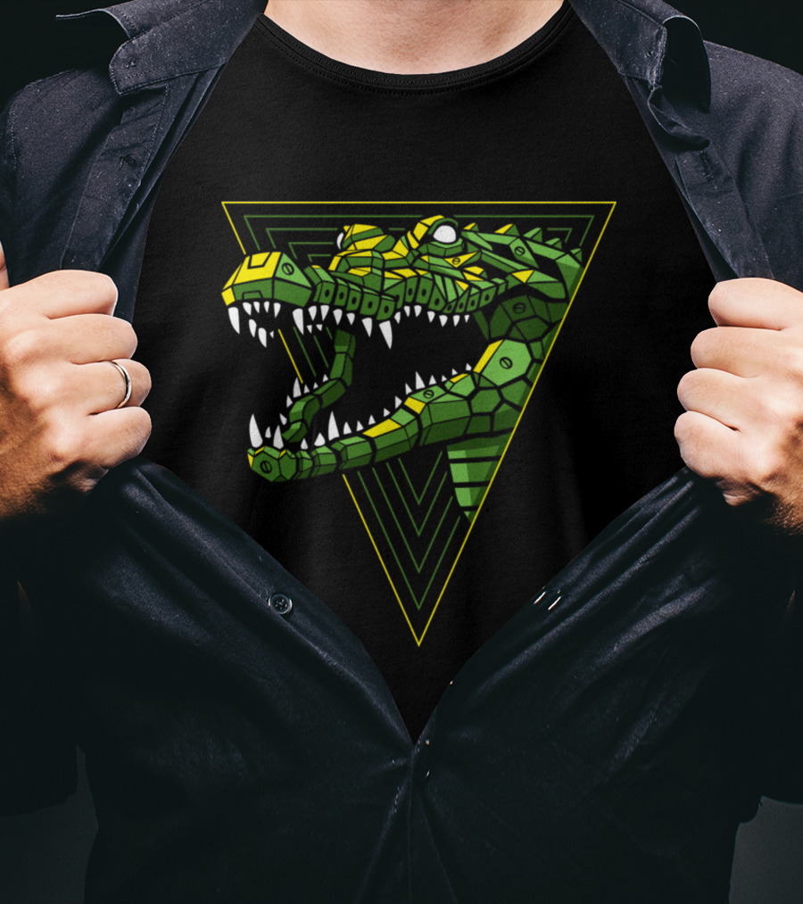 Cybernetic Reptile In Geometric Triangle T-Shirt