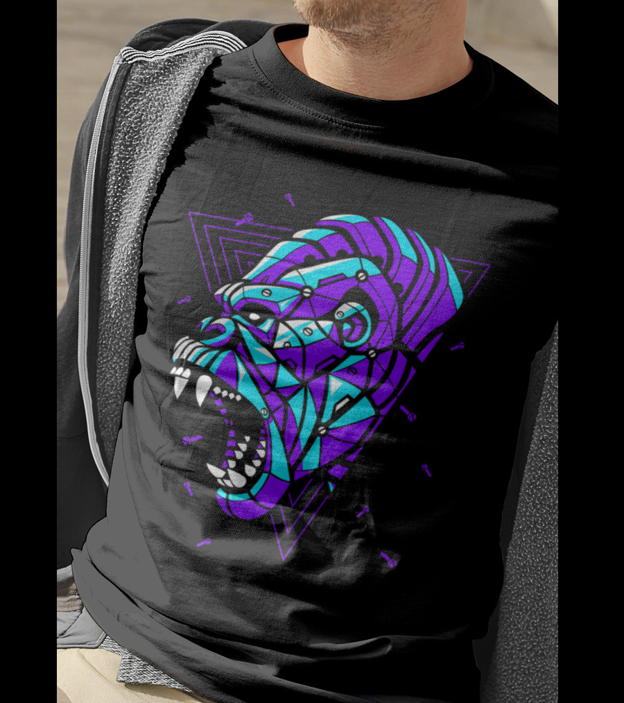 Cyber Punk Gorilla Geometric Triangles T-Shirt