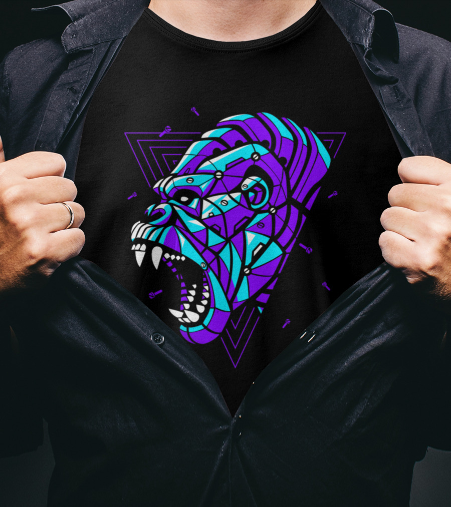 Cyber Punk Gorilla Geometric Triangles T-Shirt