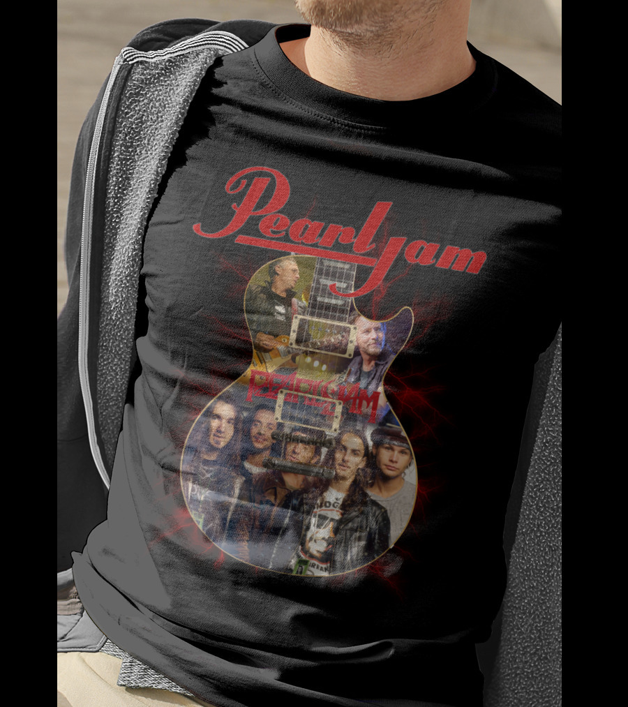 Pearljam Band Members Inside Guitar Image T-Shirt