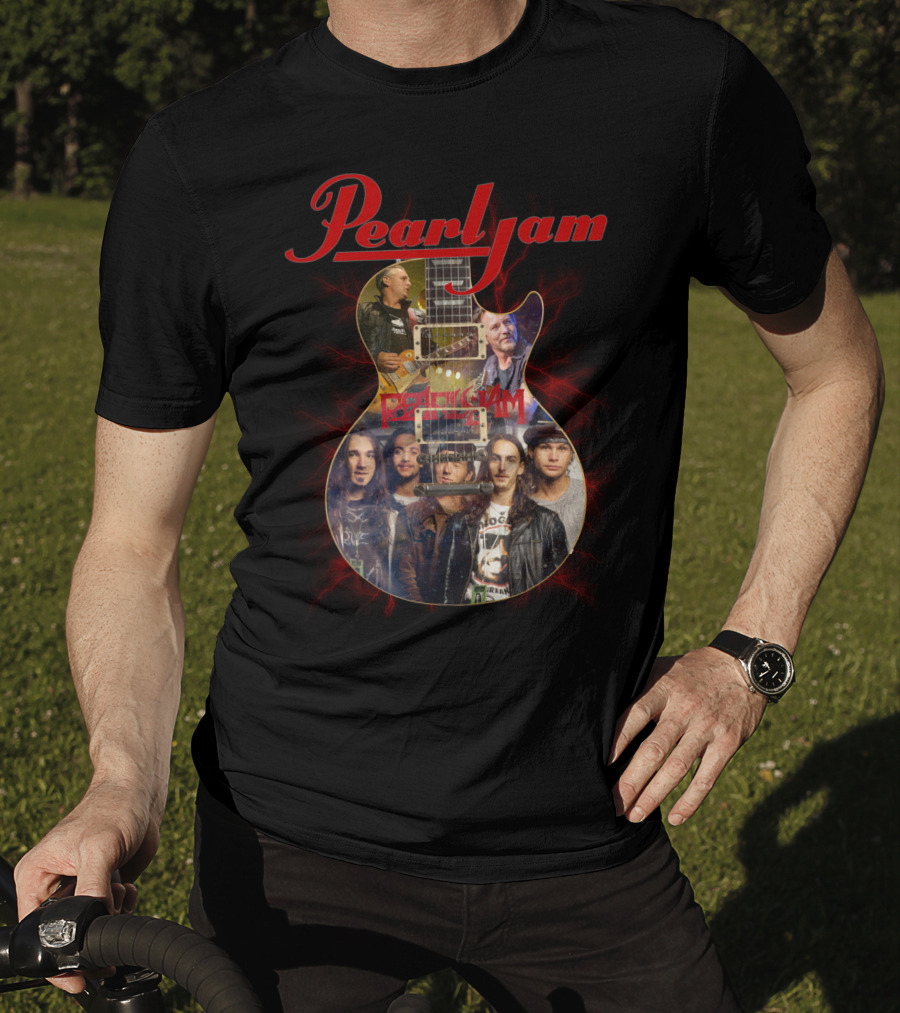 Pearljam Band Members Inside Guitar Image T-Shirt