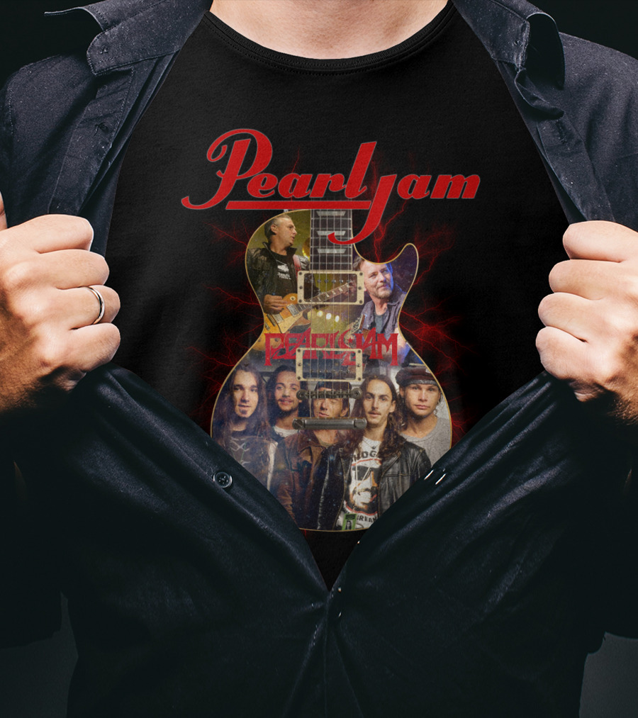 Pearljam Band Members Inside Guitar Image T-Shirt