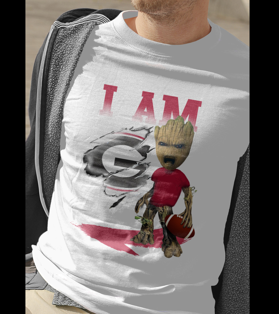 I AM Georgia Bulldogs Groot Holding Football T-Shirt