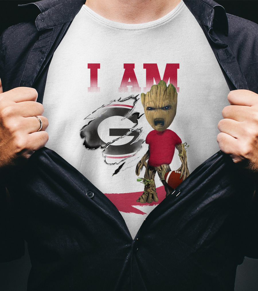 I AM Georgia Bulldogs Groot Holding Football T-Shirt