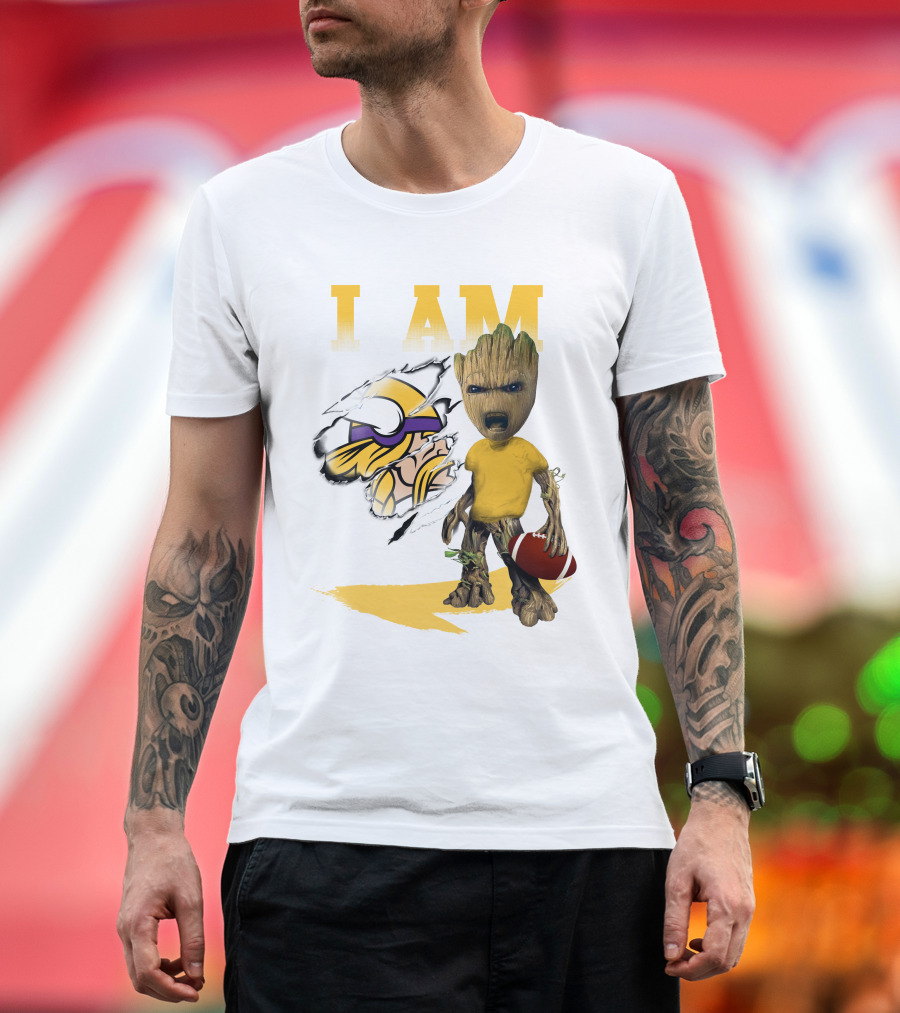 I AM Minnesota Vikings Baby Groot Football T-Shirt