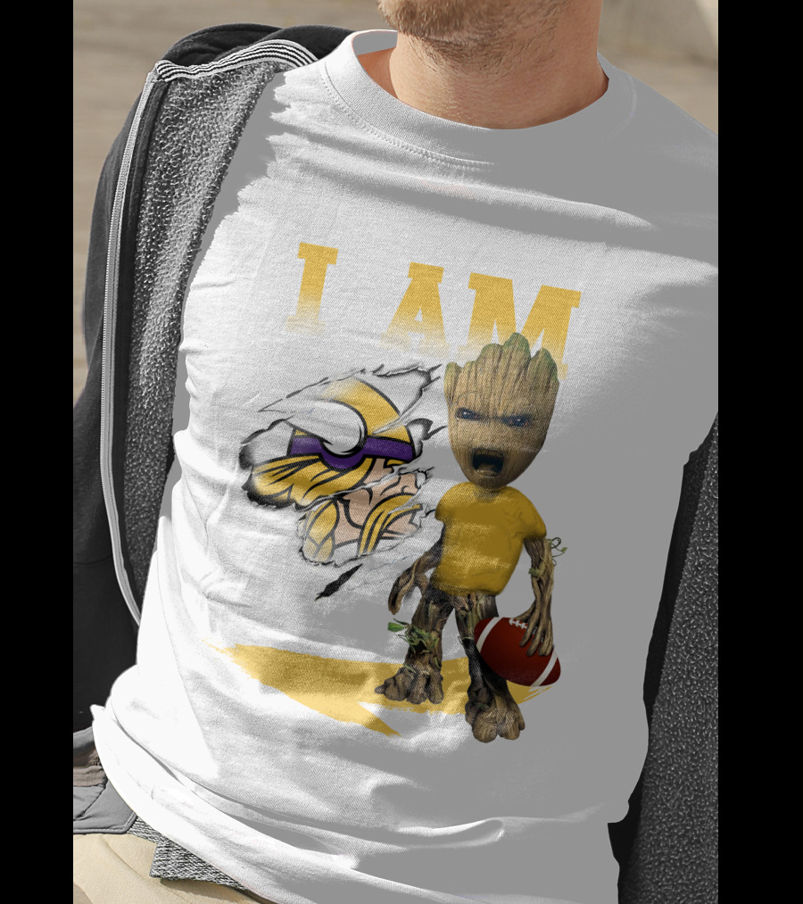 I AM Minnesota Vikings Baby Groot Football T-Shirt