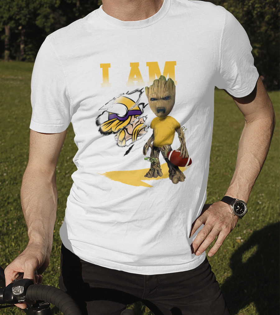 I AM Minnesota Vikings Baby Groot Football T-Shirt