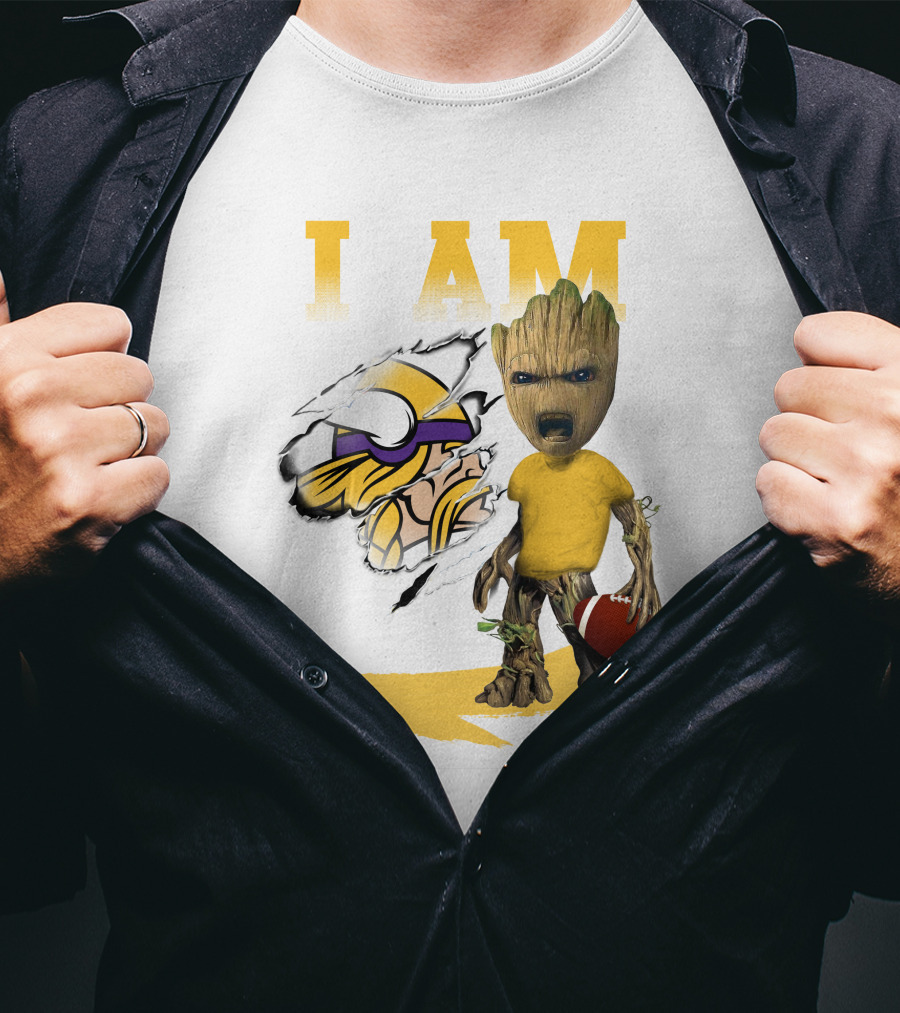 I AM Minnesota Vikings Baby Groot Football T-Shirt
