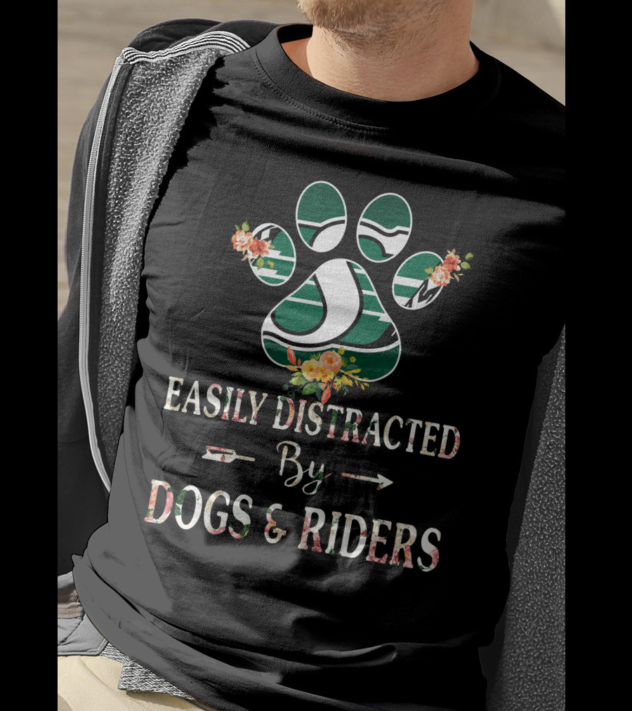 Easily Distracted By Dogs And Riders Paw Print Flower T-Shirt