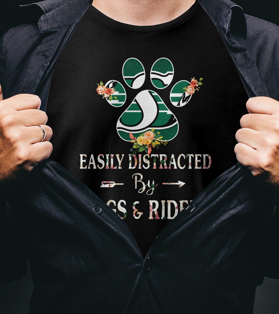 Easily Distracted By Dogs And Riders Paw Print Flower T-Shirt