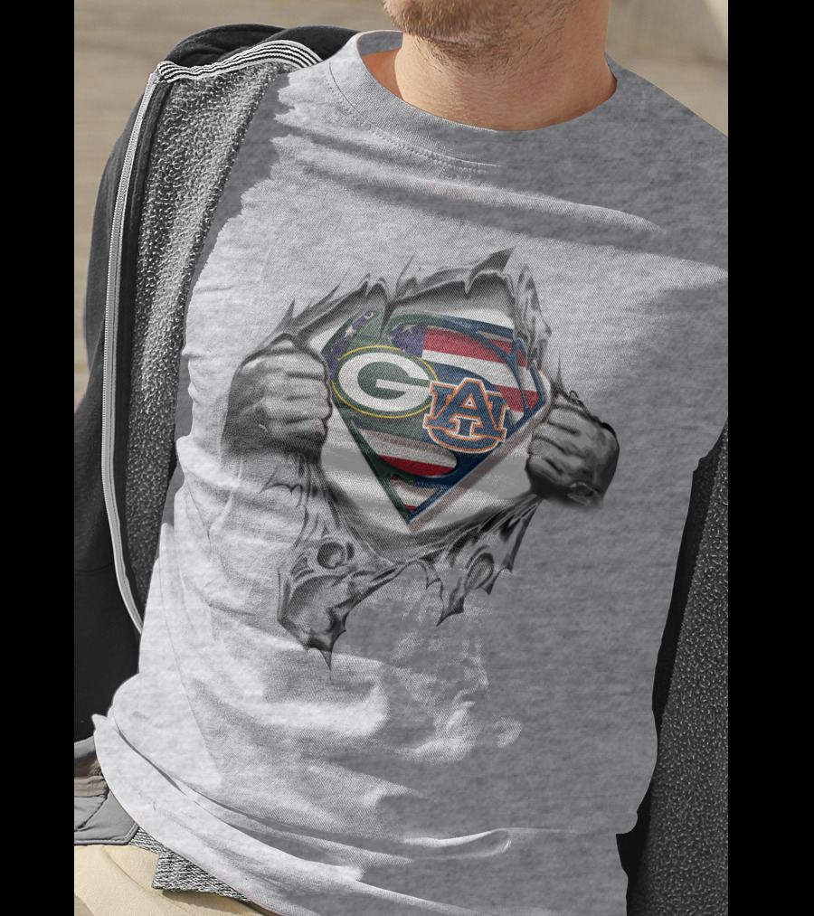 Green Bay Packers Auburn Tigers Superman Logo USA Flag T-Shirt