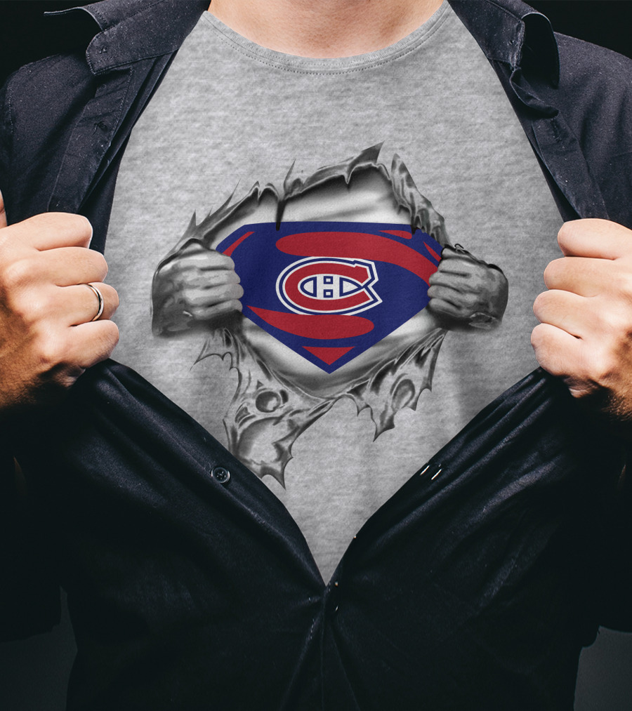 Montreal Canadiens Superman Logo Rip Effect T-Shirt
