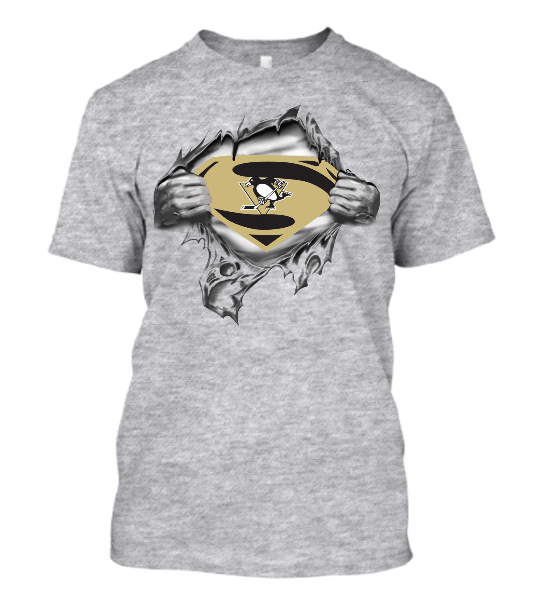 Pittsburgh Penguins Hockey Superhero Emblem Reveal T-Shirt