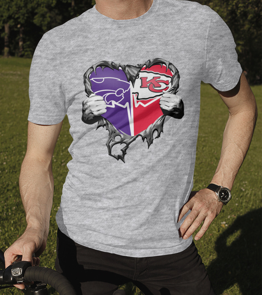 Kansas City Chiefs And Kansas State Wildcats Heart T-Shirt