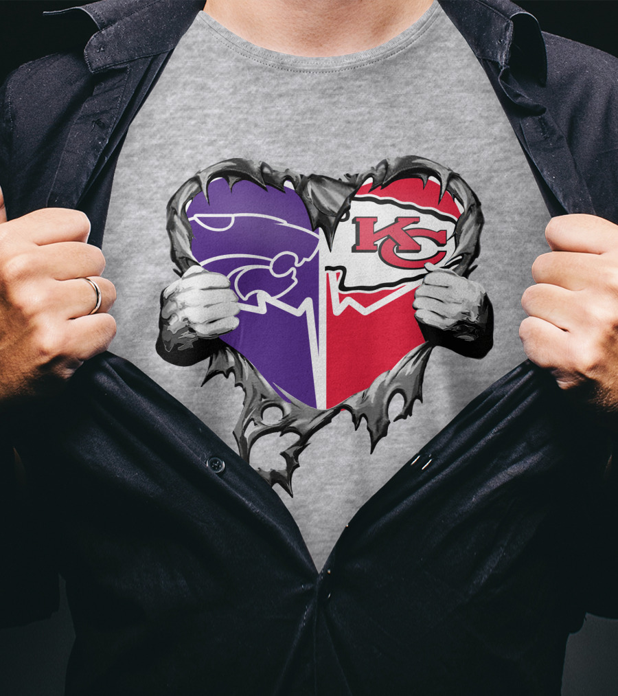 Kansas City Chiefs And Kansas State Wildcats Heart T-Shirt