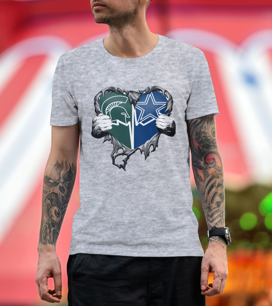 Cowboys And Michigan State Heart Logo Fusion T-Shirt