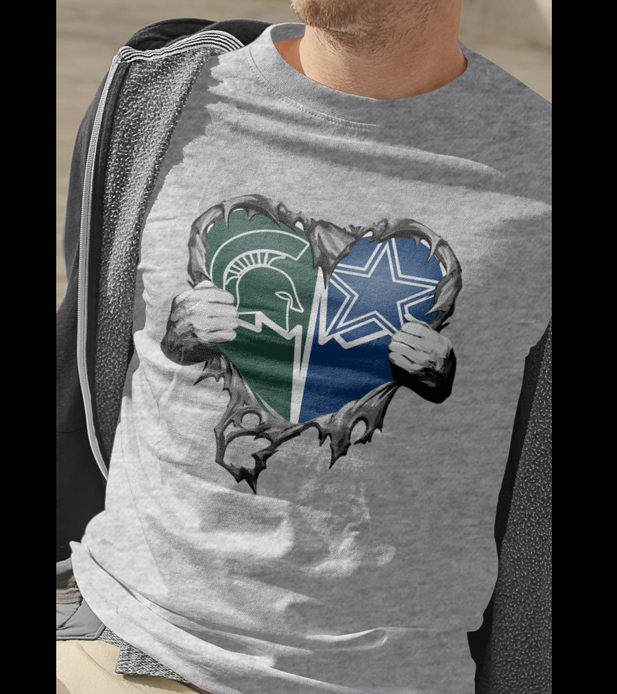 Cowboys And Michigan State Heart Logo Fusion T-Shirt