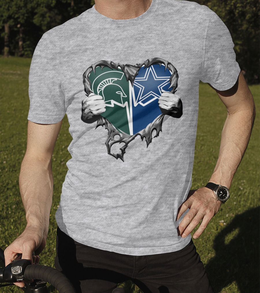 Cowboys And Michigan State Heart Logo Fusion T-Shirt