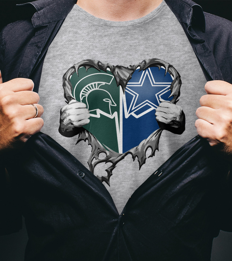 Cowboys And Michigan State Heart Logo Fusion T-Shirt