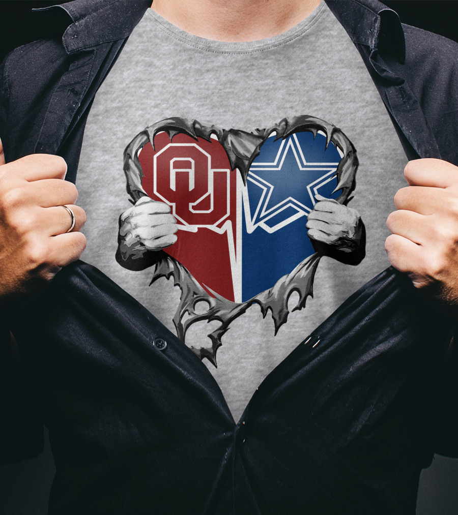 Cowboys And Sooners Heart Oklahoma And Dallas Fans T-Shirt