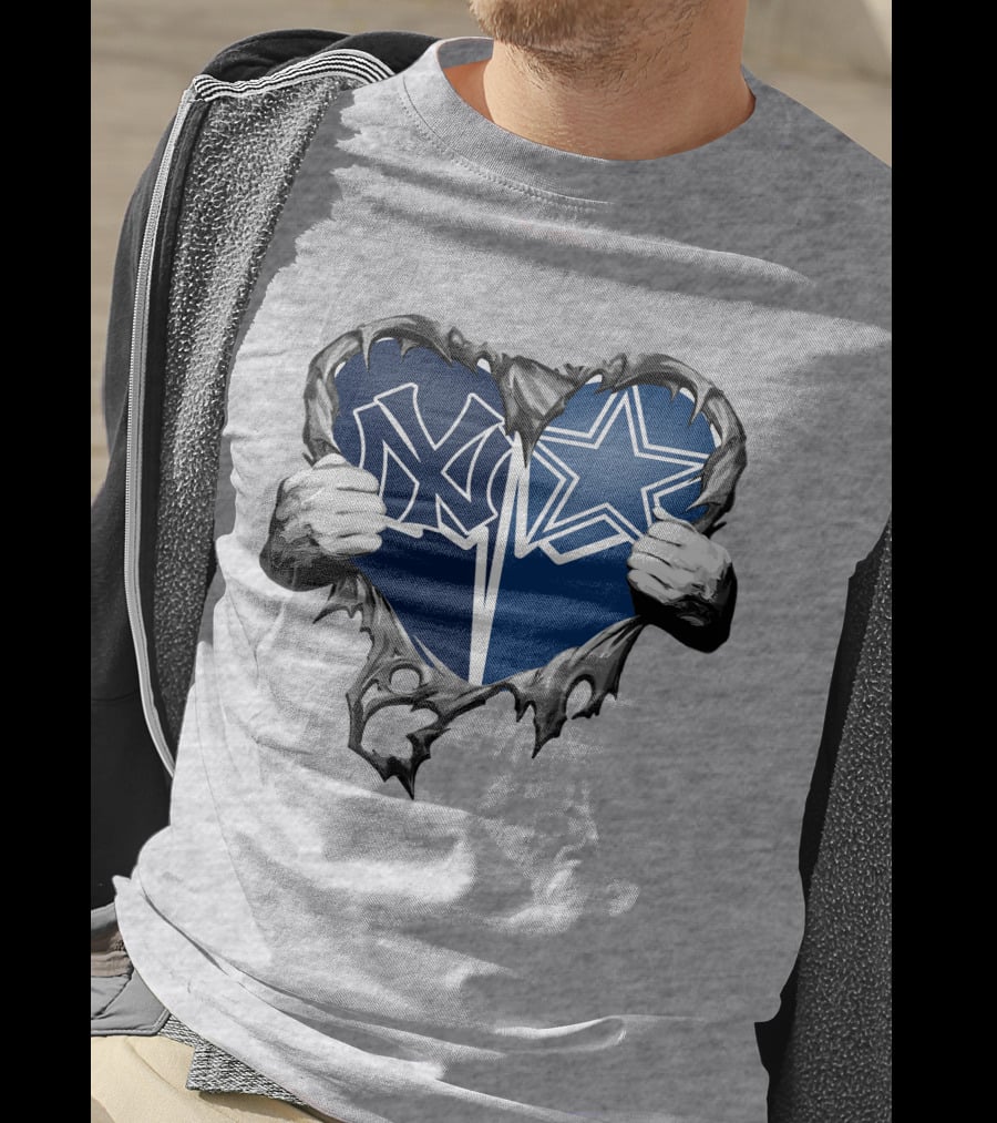 Cowboys And Yankees Heart Emblem With Hands Holding T-Shirt