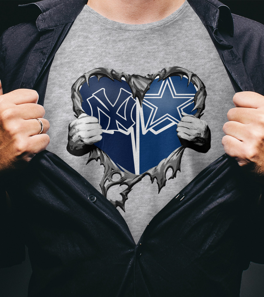 Cowboys And Yankees Heart Emblem With Hands Holding T-Shirt
