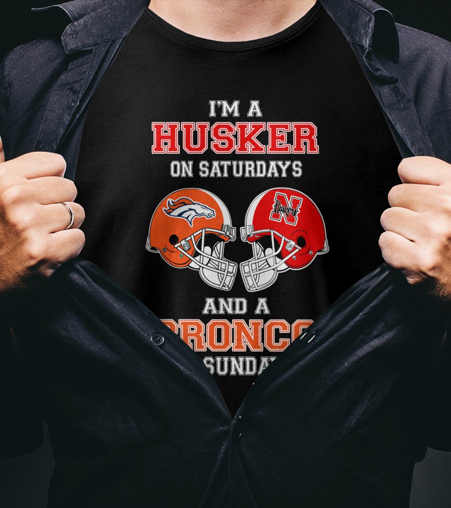 Husker On Saturdays And Bronco On Sundays Football Helmets T-Shirt