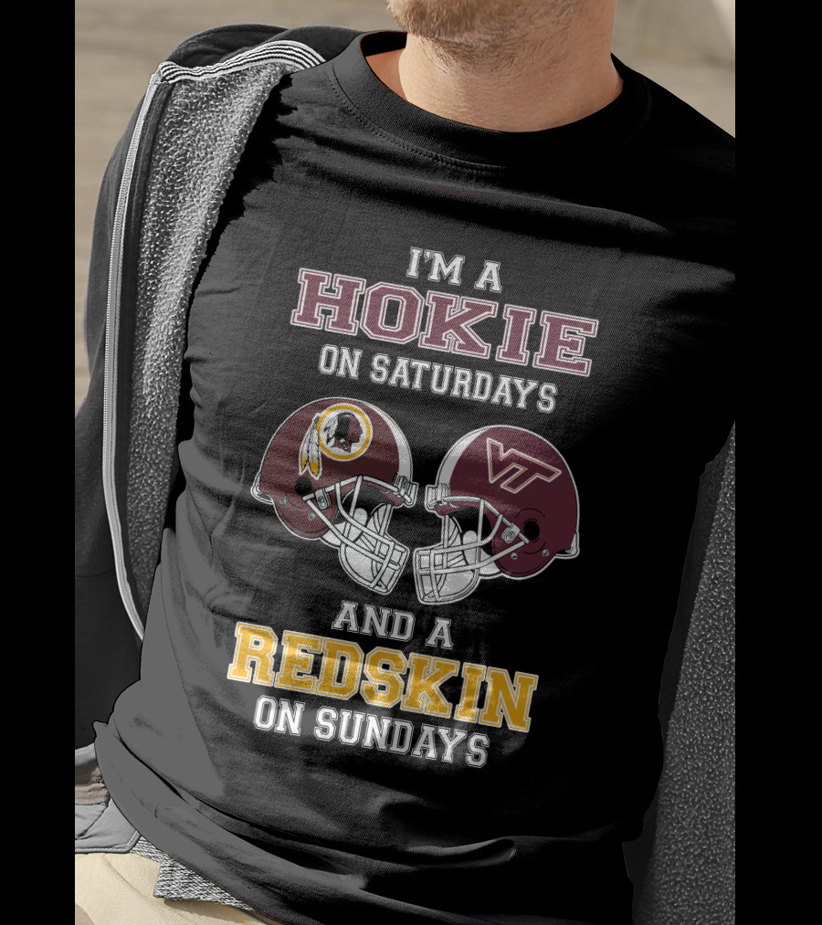 Hokie On Saturdays And Redskin On Sundays Football Helmets T-Shirt