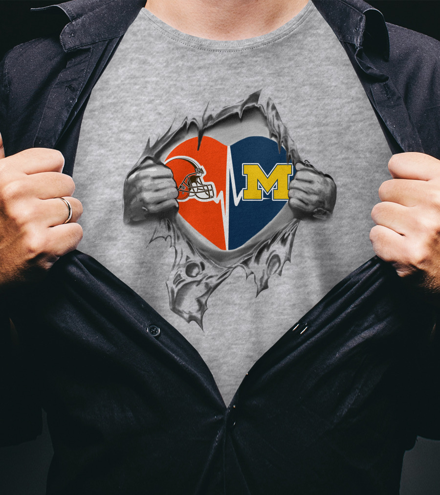 Michigan Wolverines Heart Cleveland Browns Helmet T-Shirt