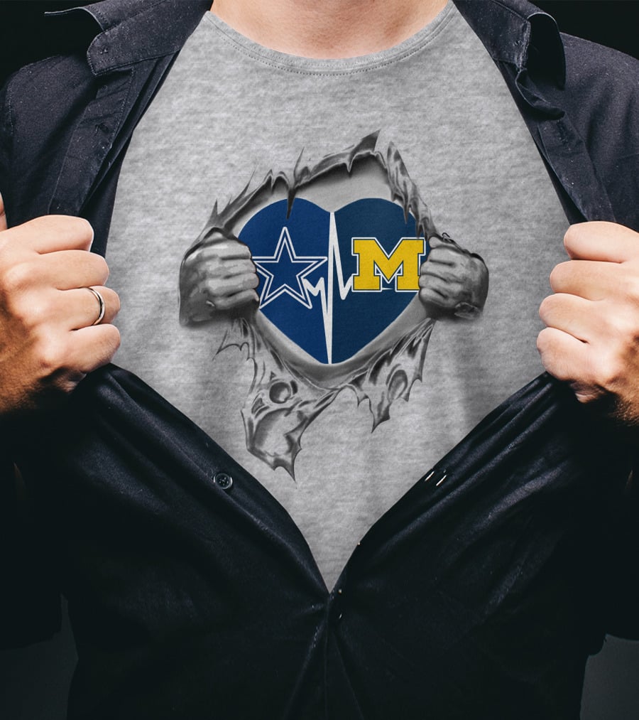 Michigan Wolverines Heartbeat Dallas Cowboys Star T-Shirt