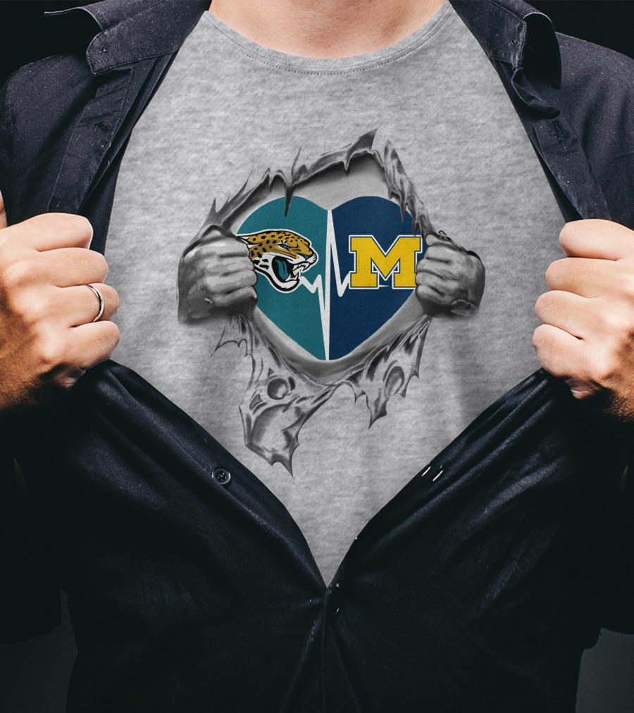 Michigan Wolverines Jacksonville Jaguars Heartbeat T-Shirt