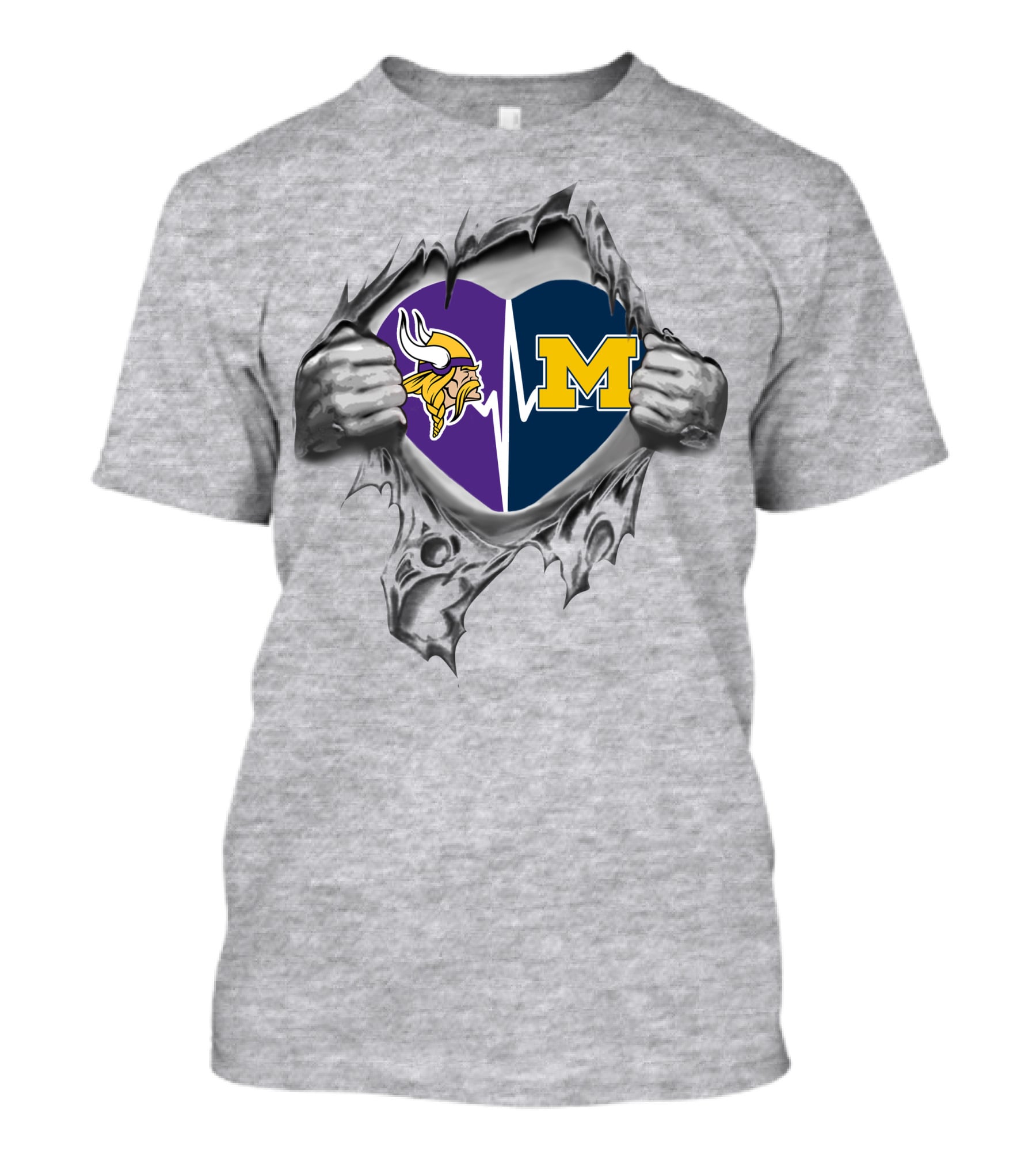 Minnesota Vikings Michigan Wolverines Heartbeat Logo Fusion T-Shirt