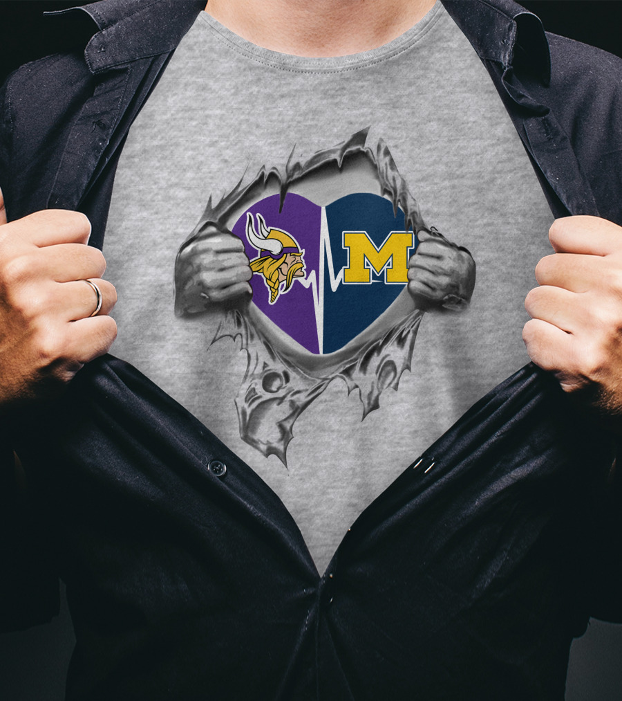 Minnesota Vikings Michigan Wolverines Heartbeat Logo Fusion T-Shirt