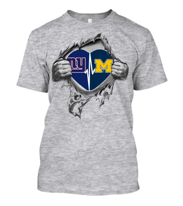 Michigan Wolverines New York Giants Heartbeat Fusion T-Shirt