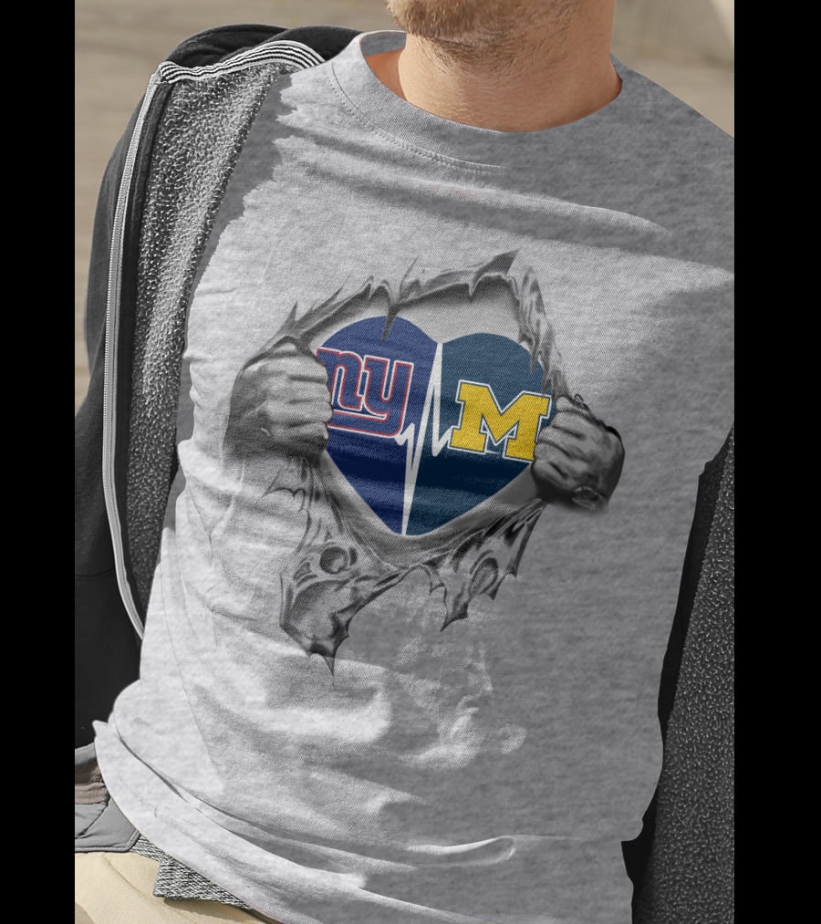 Michigan Wolverines New York Giants Heartbeat Fusion T-Shirt