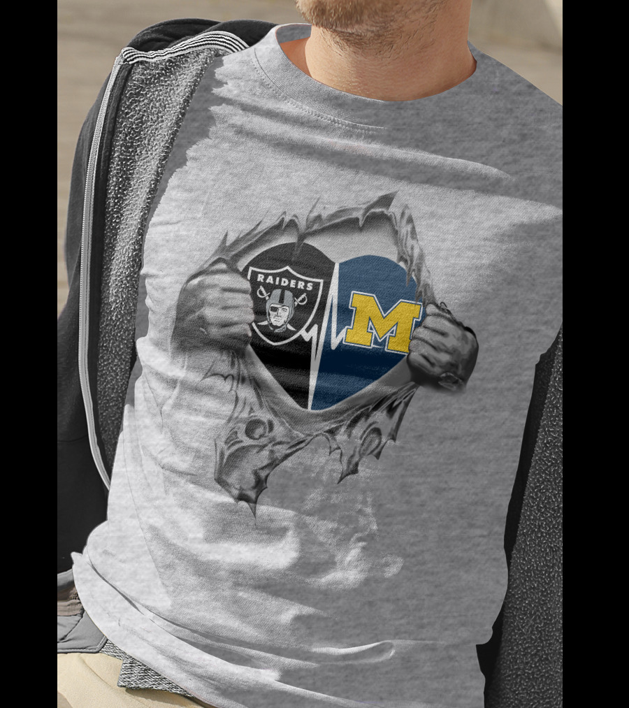 Raiders Michigan Wolverines Heartbeat Football Fan Fusion T-Shirt