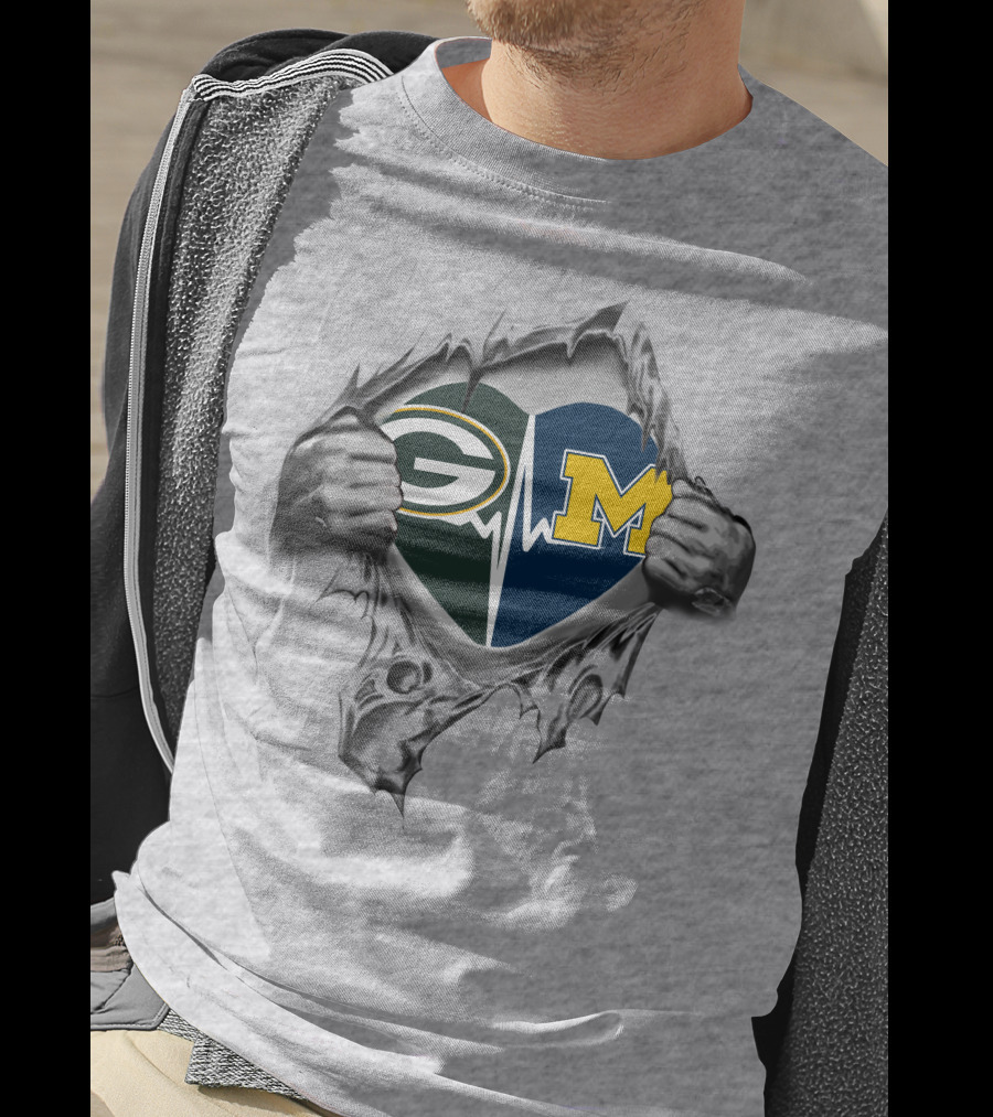 Green Bay Packers Michigan Wolverines Heartbeat Fan T-Shirt