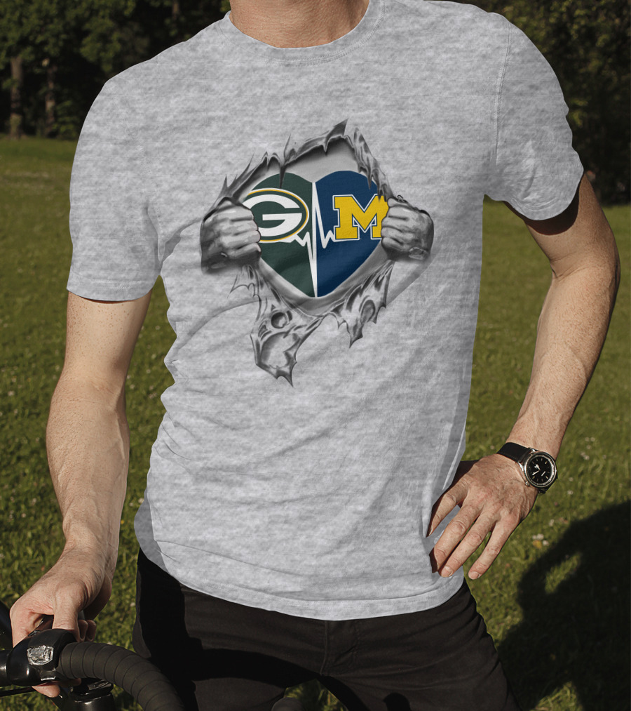 Green Bay Packers Michigan Wolverines Heartbeat Fan T-Shirt