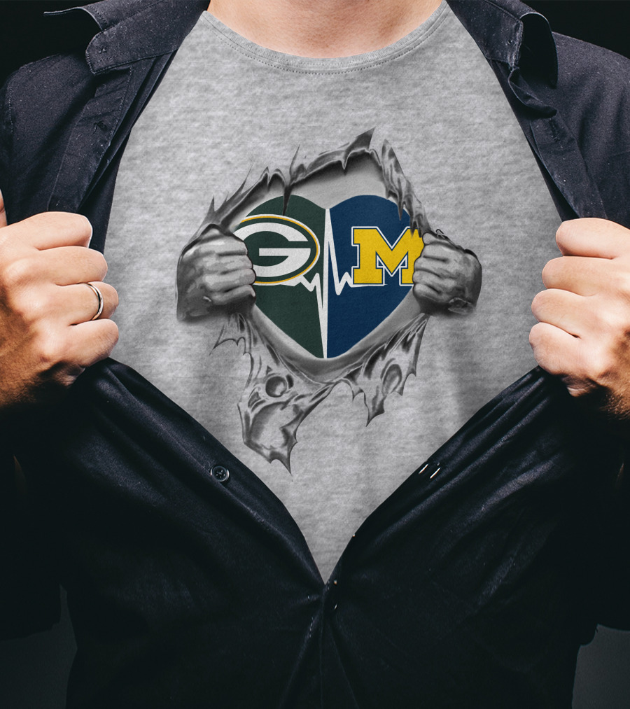 Green Bay Packers Michigan Wolverines Heartbeat Fan T-Shirt